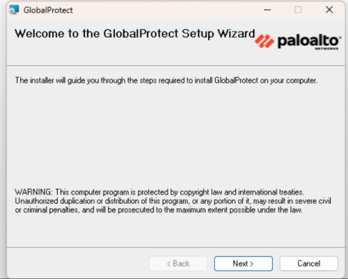 Setup Wizard window from Paloalto