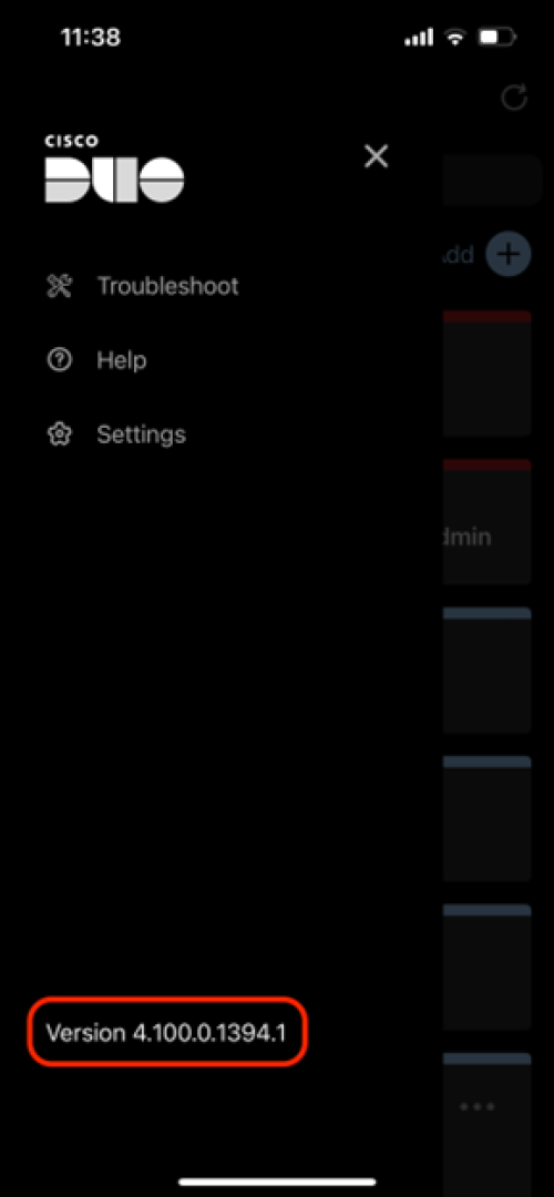 Duo app dark mode interface on a phone, showing version 4.50.0.1394.1
