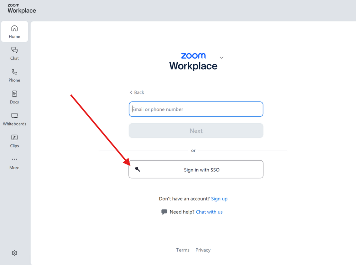 2. Users on the client will need to choose the "Sign in with SSO" option to login (See Below):