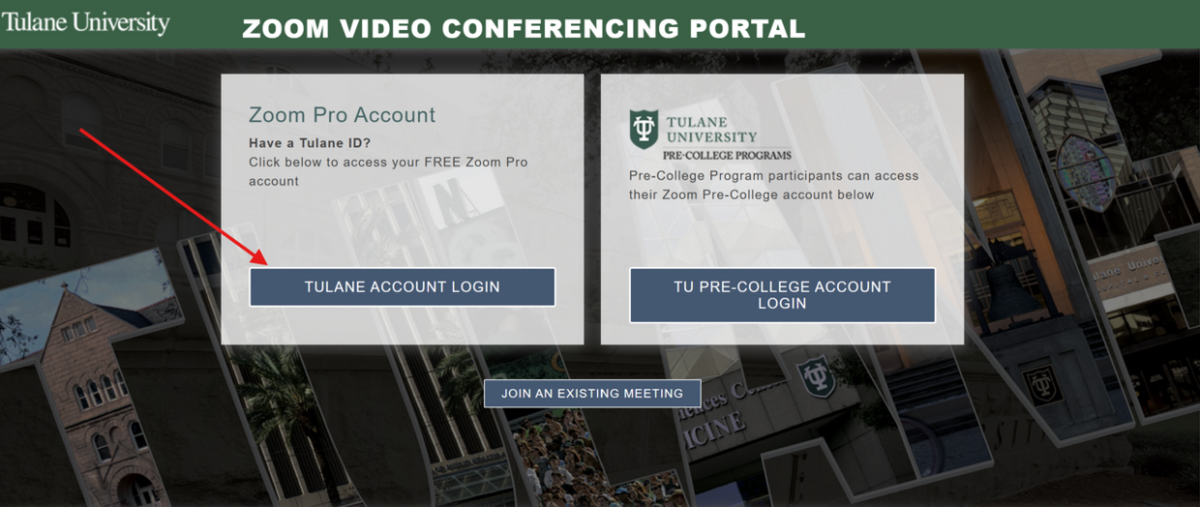 Users on the web will need to navigate to https://tulane.zoom.us/ and choose "Tulane Account Login" to login