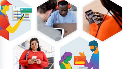 decorative image with people using technology